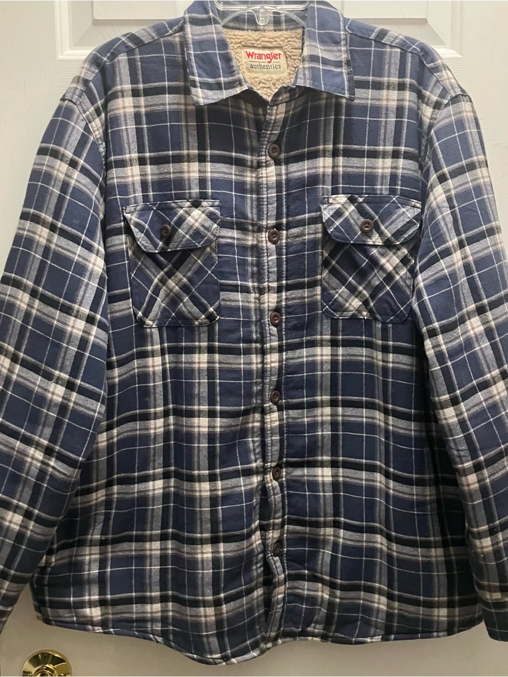 Wrangler Sherpa Lined Flannel Shirt Men Small Plaid Jacket Shacket Large